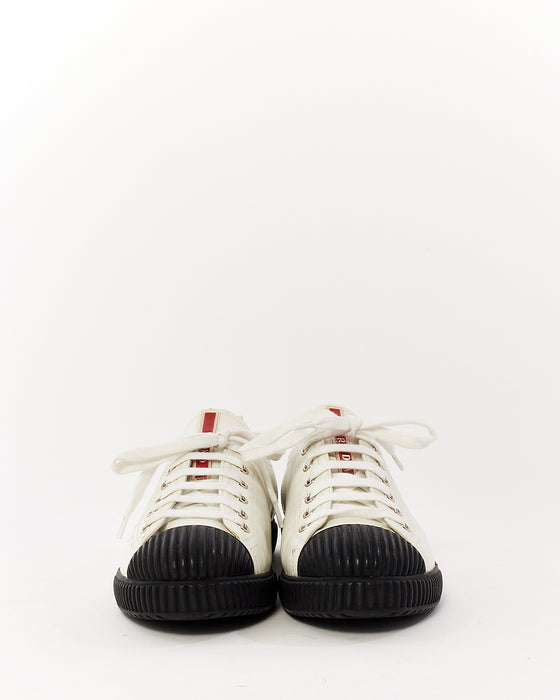 Prada White & Black Leather Low Top Sneakers - 39.5