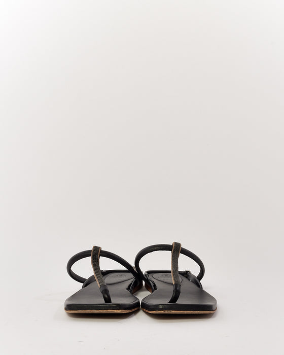 Brunello Cucinelli Black Buckle Fastening Open Toe Sandals - 8.5