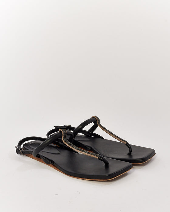 Brunello Cucinelli Black Buckle Fastening Open Toe Sandals - 8.5