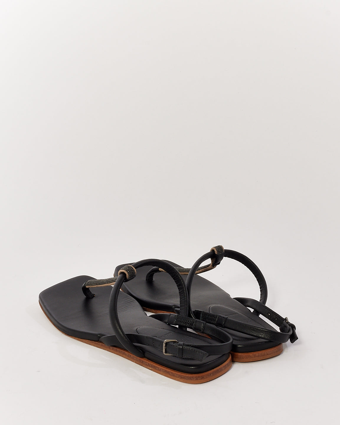 Brunello Cucinelli Black Buckle Fastening Open Toe Sandals - 8.5