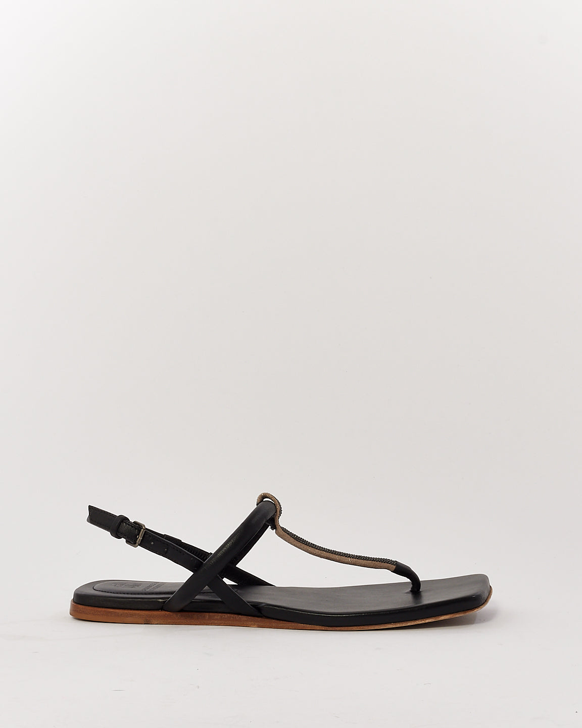 Brunello Cucinelli Black Buckle Fastening Open Toe Sandals - 8.5