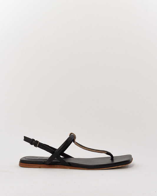 Brunello Cucinelli Black Buckle Fastening Open Toe Sandals - 8.5