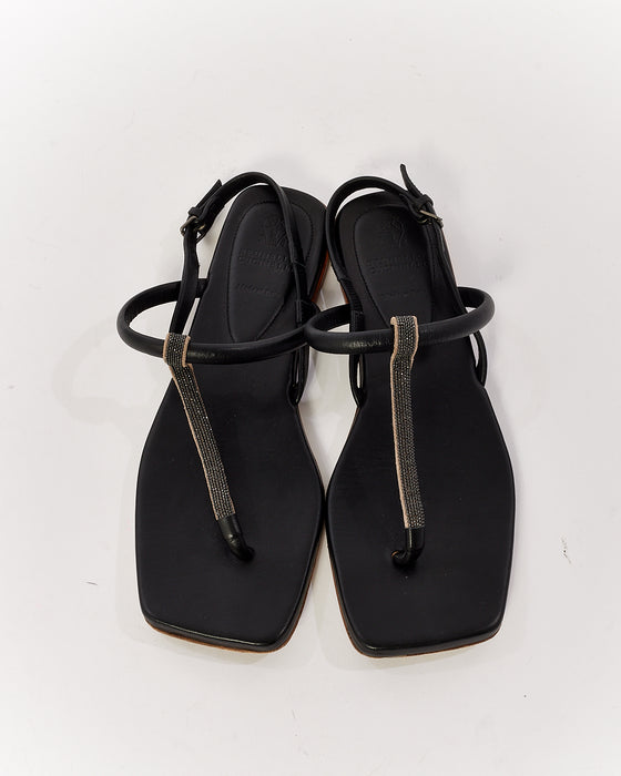 Brunello Cucinelli Black Buckle Fastening Open Toe Sandals - 8.5