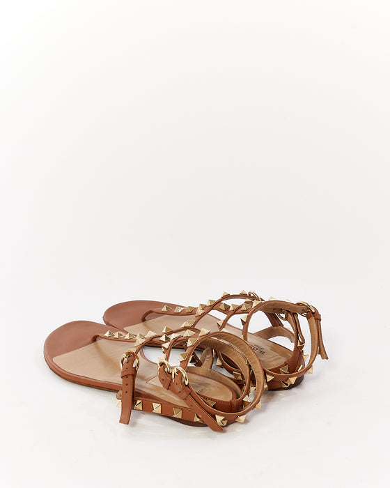 Valentino Tan Leather Rockstud Gladiator Sandals - 38