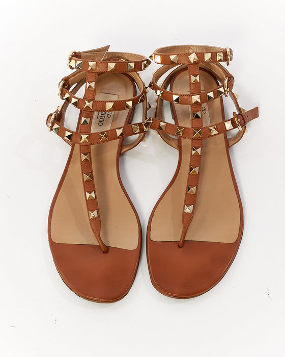 Valentino Tan Leather Rockstud Gladiator Sandals - 38