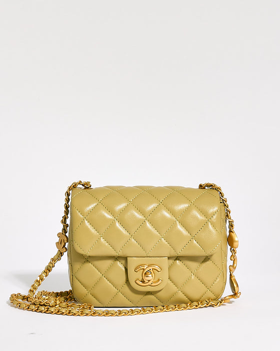 Chanel Light Green Lambskin Leather Mini Flap Bag with Coco Heart