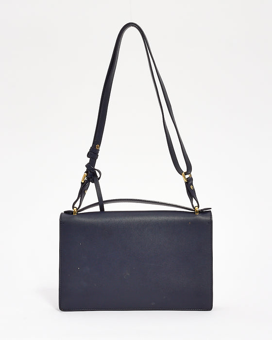 Salvatore Ferragamo Navy Blue Smooth Calfskin Leather Gancini Marisol Satchel