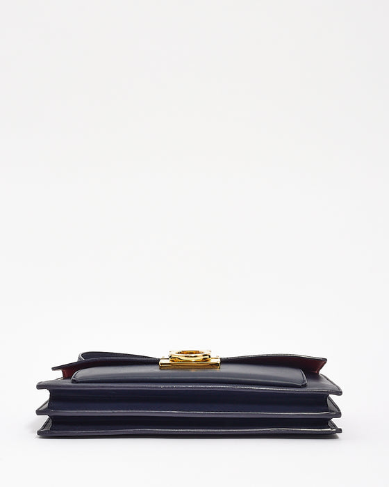 Salvatore Ferragamo Navy Blue Smooth Calfskin Leather Gancini Marisol Satchel