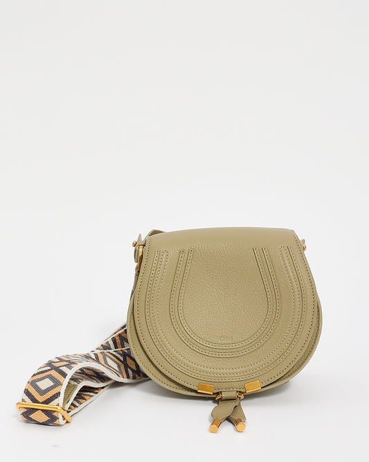 Chloé Faded Green Grained Leather Small Embroidered Marcie Saddle Bag