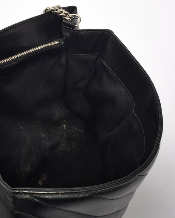 Saint Laurent Black Quilted Y Leather Large Lou Lou Chain Bag