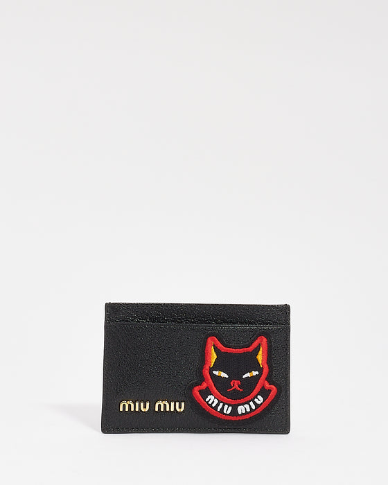 Miu Miu Black Leather Cat Patch Card Holder