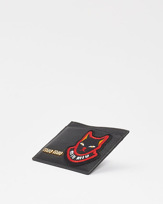 Miu Miu Black Leather Cat Patch Card Holder
