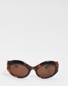 Balenciaga Brown Tortoise Acetate Cat3 Sunglasses with Rubber Arms BB053S