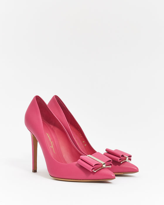 Salvatore Ferragamo Pink Leather Nappa Bow Pumps - 8