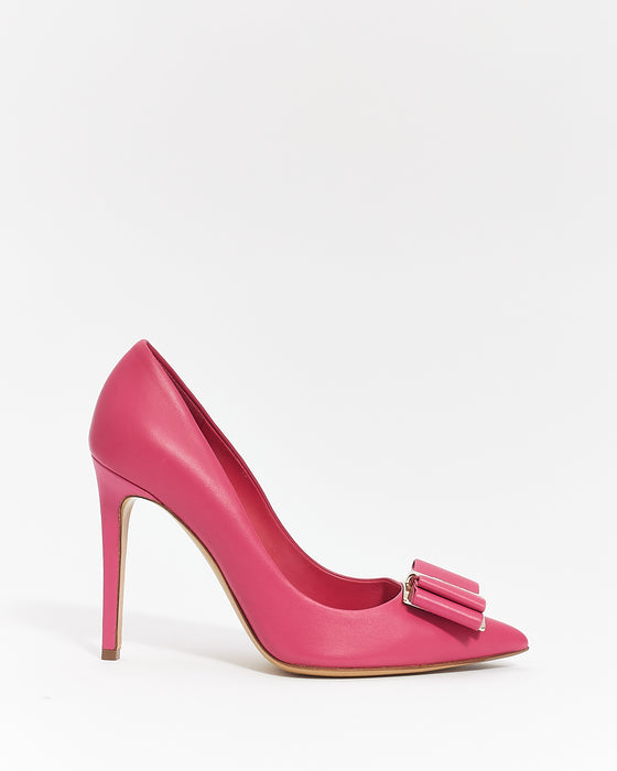 Salvatore Ferragamo Pink Leather Nappa Bow Pumps - 8