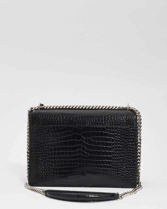 Saint Laurent Black Croc Embossed Shiny Leather Medium Sunset Chain Bag