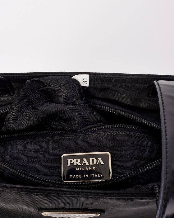 Prada Vintage Black Leather & Nylon Tote Bag