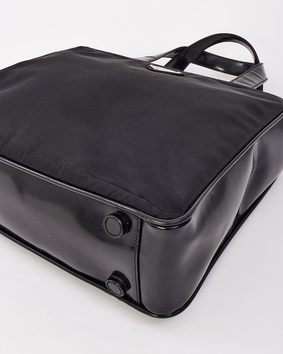 Prada Vintage Black Leather & Nylon Tote Bag