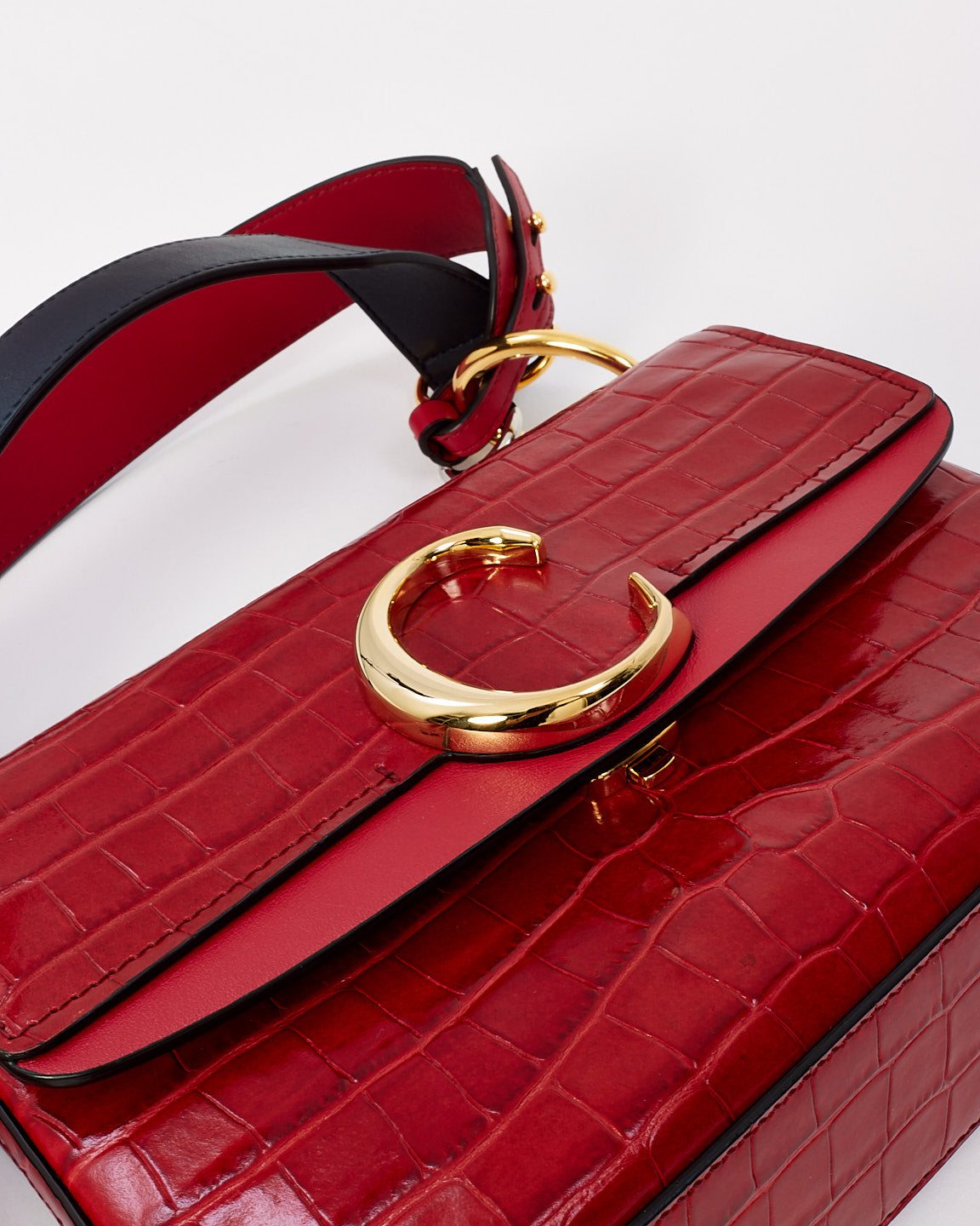 Chloé Red Croc Embossed Leather C Shoulder Bag