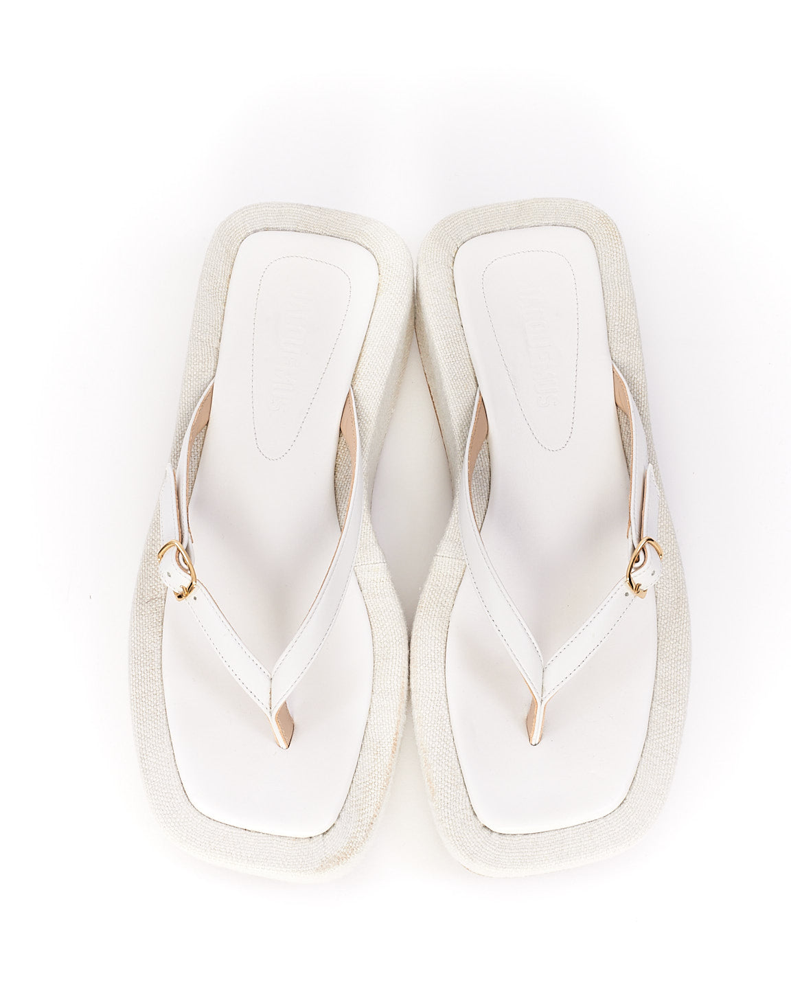 Jacquemus White Leather & Canvas Les Tatanes Platform Sandals - 38