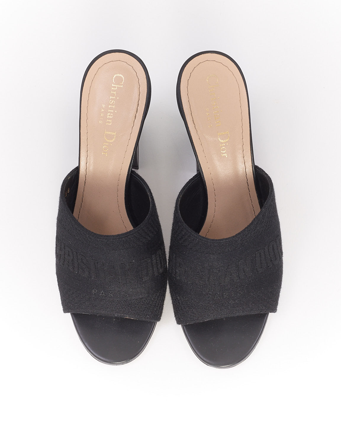 Dior Black Canvas Embroidered Dway Mule Heeled Sandals - 38