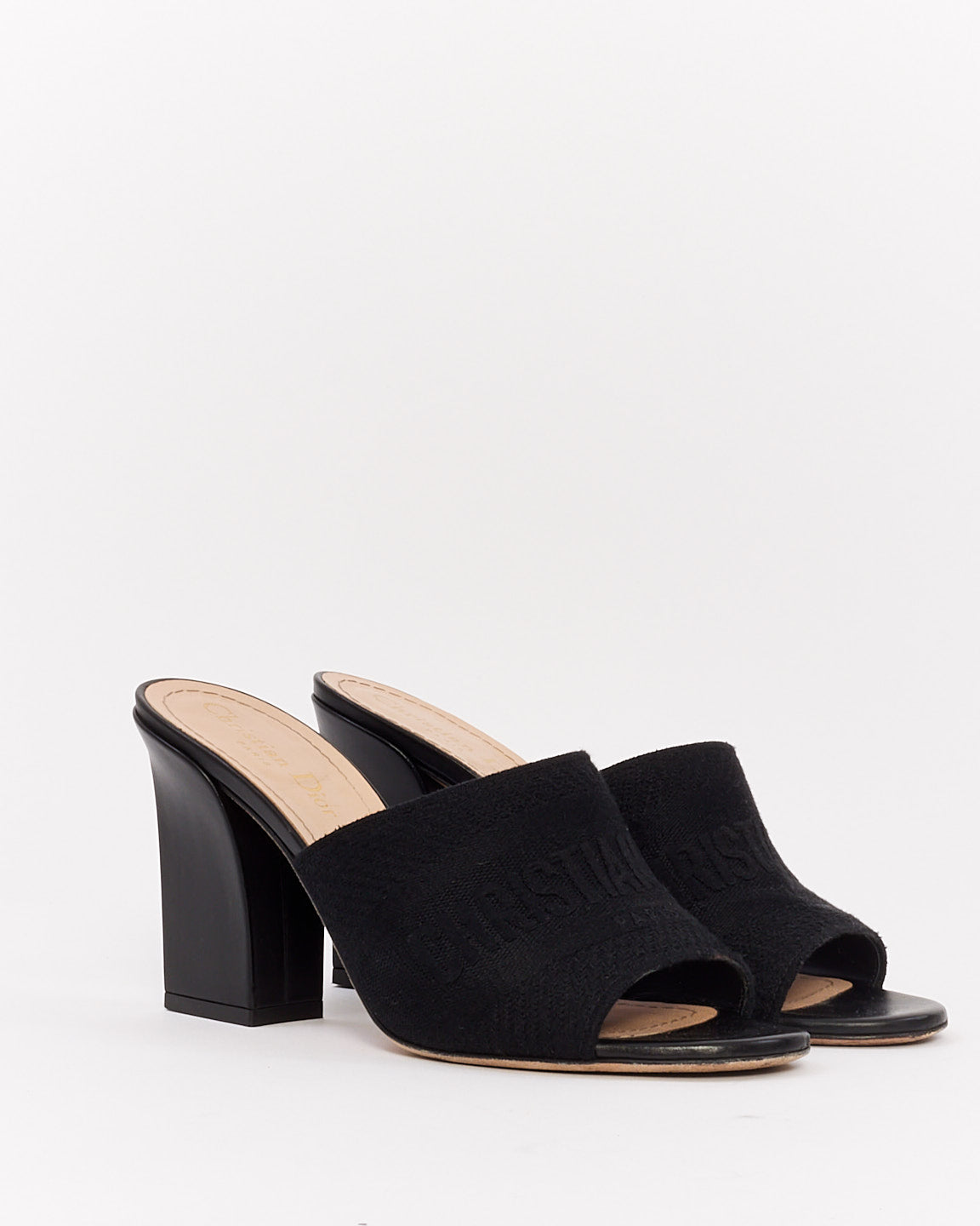 Dior Black Canvas Embroidered Dway Mule Heeled Sandals - 38