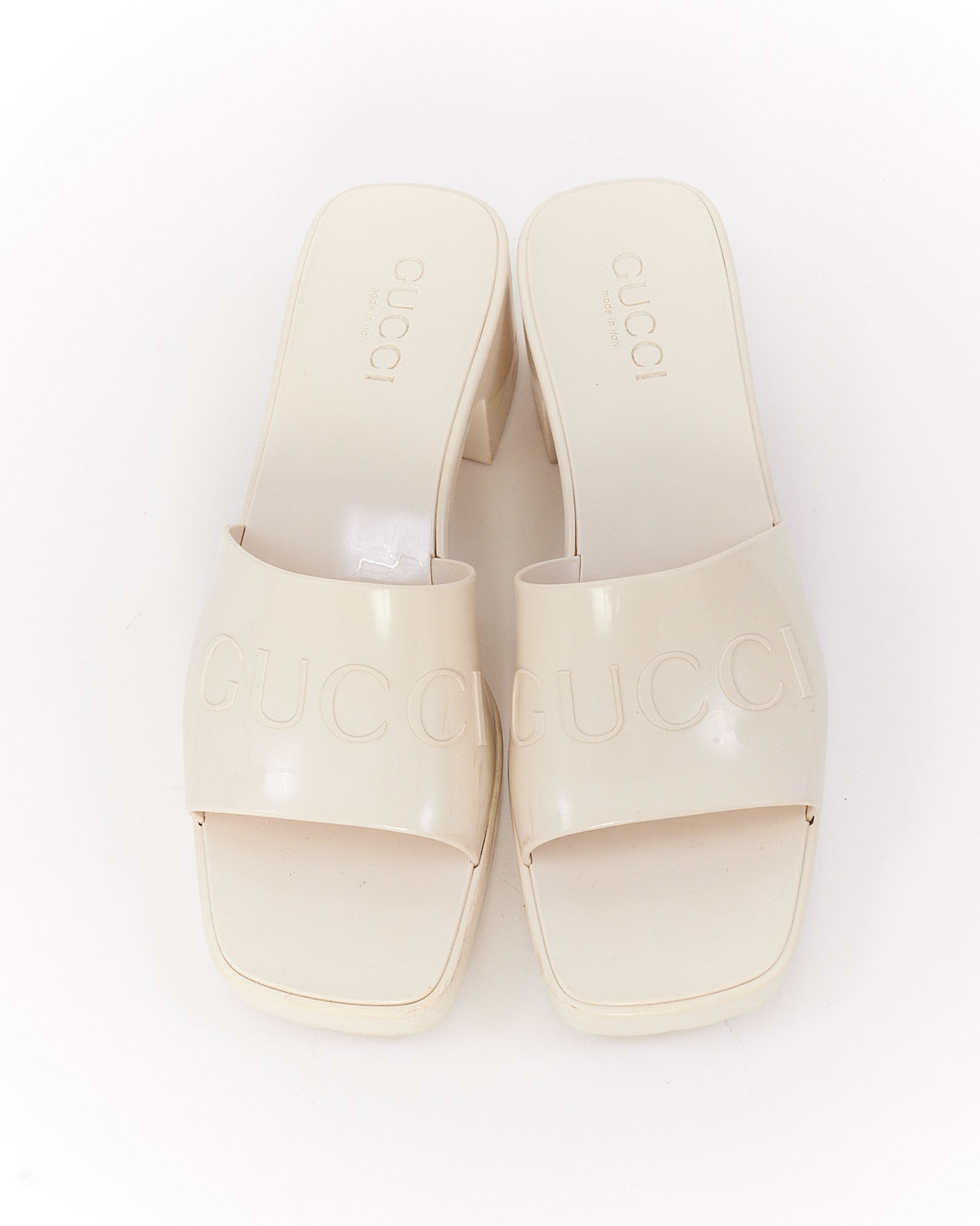 Sandales à glissière avec logo en caoutchouc blanc Gucci - 38