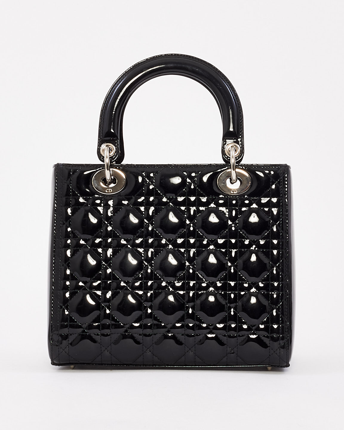 Dior Black Patent Leather Medium Lady Dior Bag