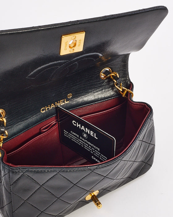 Chanel Vintage Black Lambskin Leather Full Flap Mini Bag