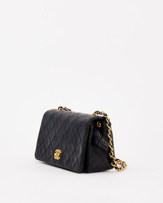 Chanel Vintage Black Lambskin Leather Full Flap Mini Bag