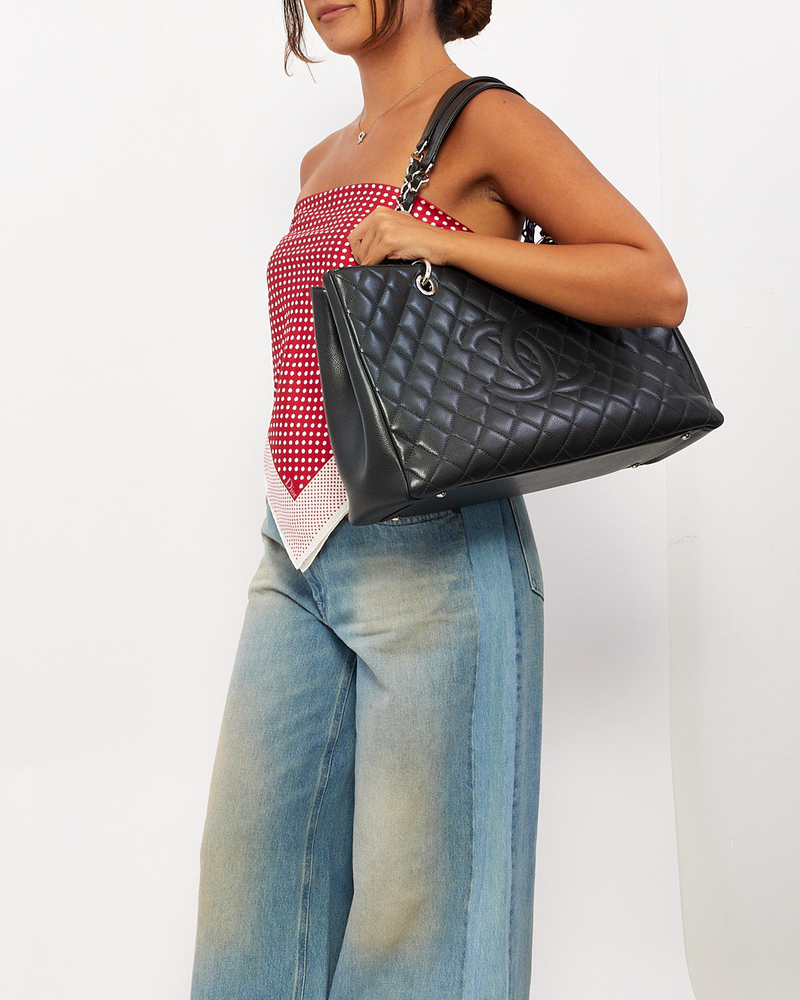 Chanel Dark Grey Caviar Leather XL Grand Shopping Tote