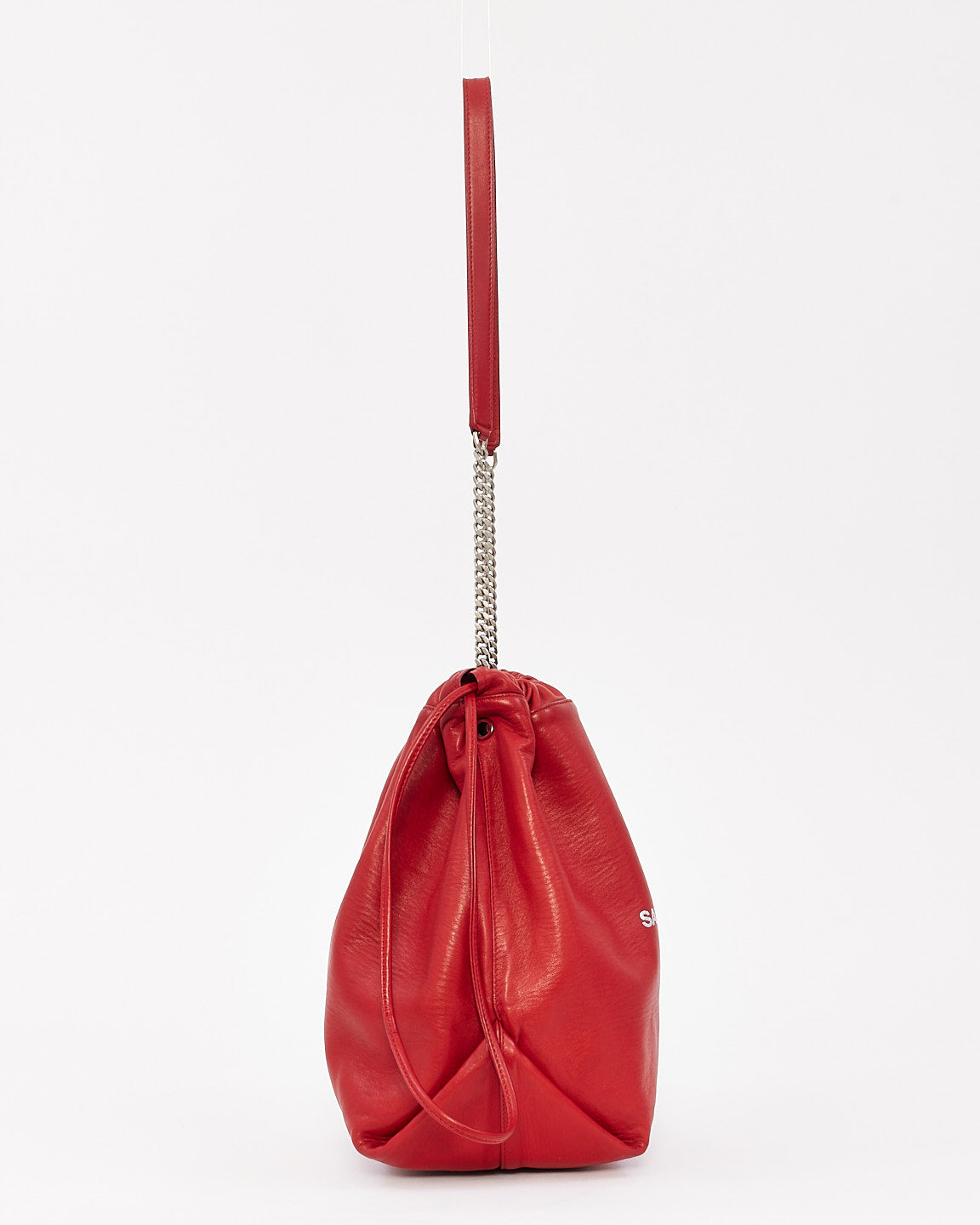 Saint Laurent Red Leather Logo Teddy Bucket Bag