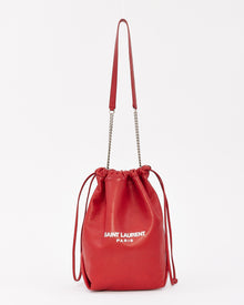  Saint Laurent Red Leather Logo Teddy Bucket Bag