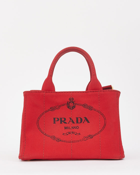 Prada Red Canvas Canapa Tote Bag with Strap
