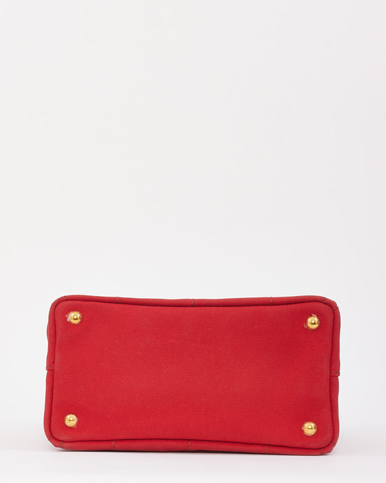 Prada Red Canvas Canapa Tote Bag with Strap