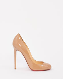  Christian Louboutin Nude Patent Leather Round Toe Pumps - 37