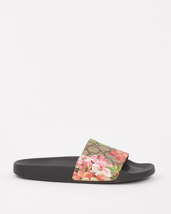 Gucci Beige/Pink Canvas GG Blooms Supreme Slide Sandals - 38