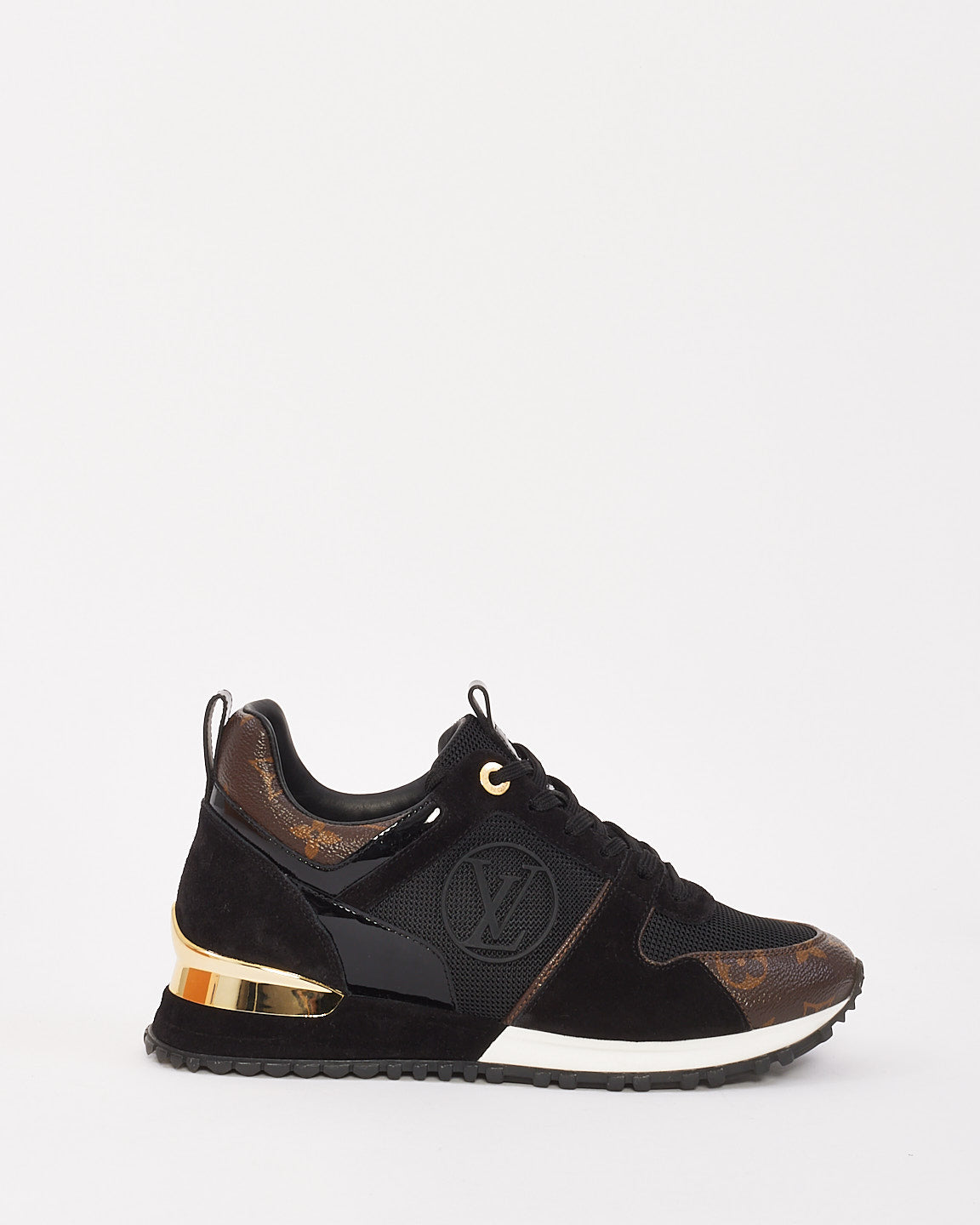 Louis Vuitton Black & Monogram Canvas & Suede Run Away Sneakers - 37