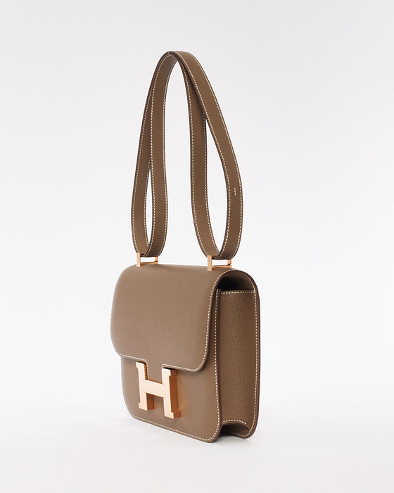 Hermès Etoupe Epsom Leather Constance 1 24 with Rose Gold Hardware
