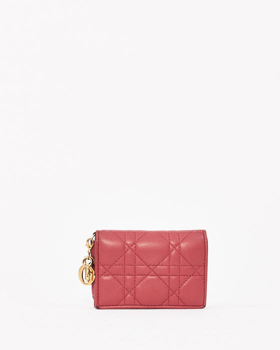 Dior Pink Calfskin Cannage Leather Mini Lady Dior Wallet