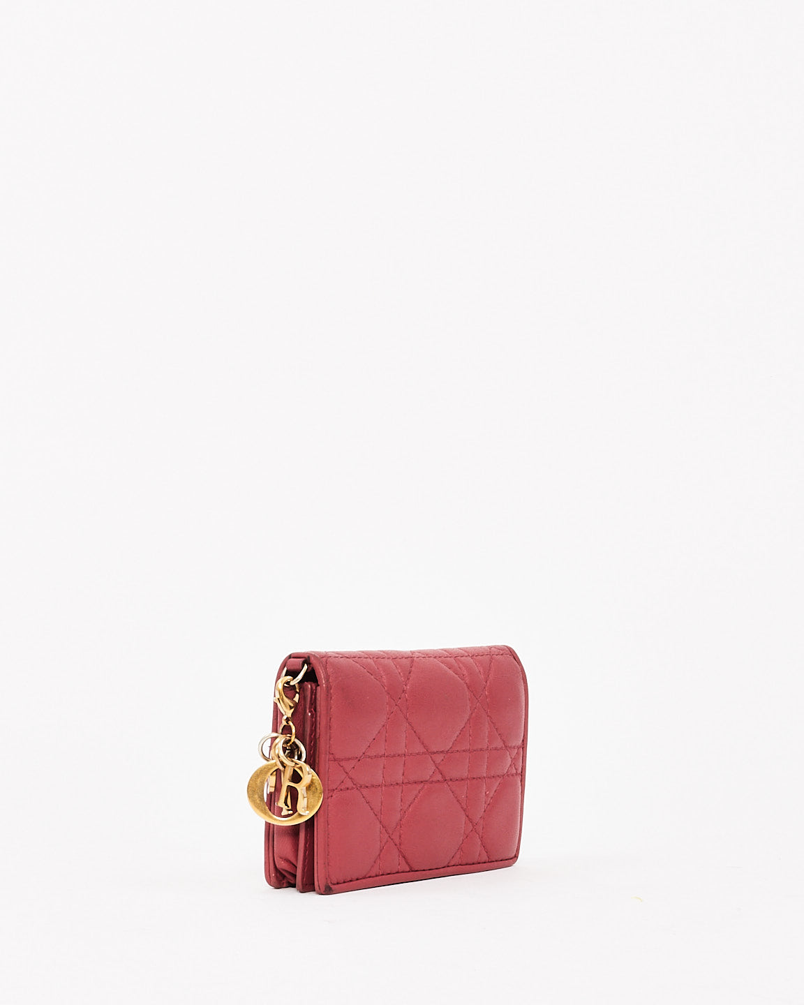 Portefeuille Mini Lady Dior en cuir Cannage en cuir de veau rose Dior