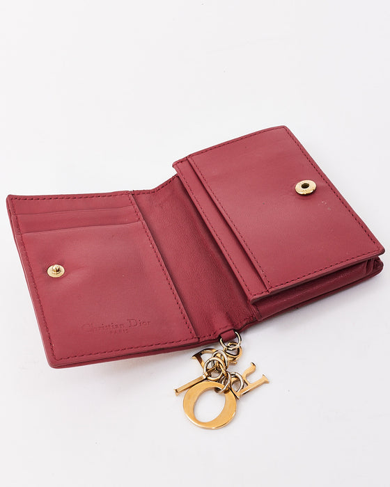 Dior Pink Calfskin Cannage Leather Mini Lady Dior Wallet
