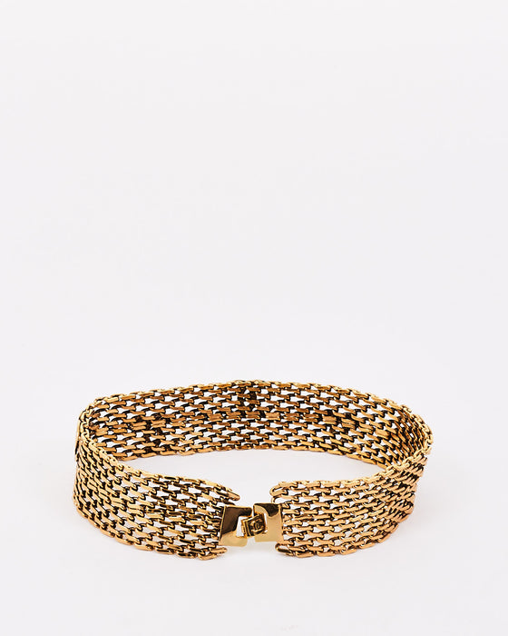 Chanel Vintage Gold Tone Metal CC Logo Mesh Choker Necklace