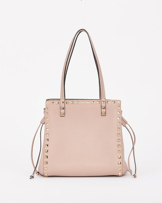 Valentino Pink Grained Leather Rockstud Drawstring Bucket Shoulder Bag