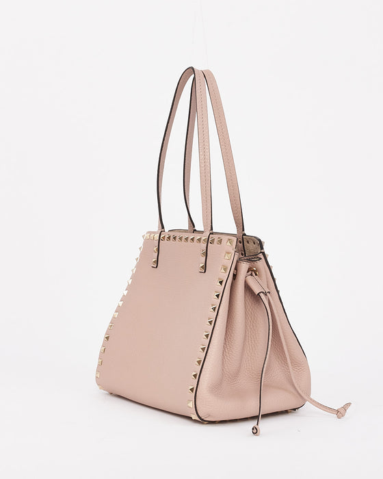 Valentino Pink Grained Leather Rockstud Drawstring Bucket Shoulder Bag