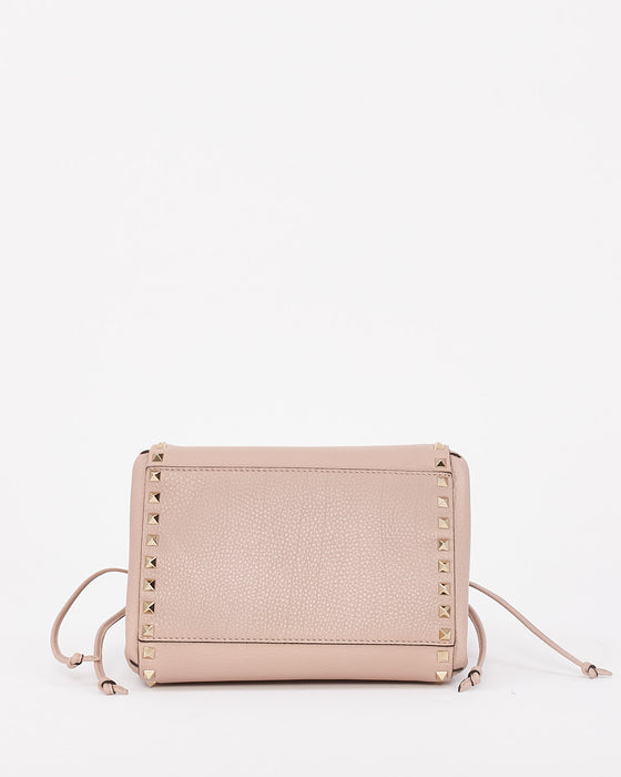 Valentino Pink Grained Leather Rockstud Drawstring Bucket Shoulder Bag
