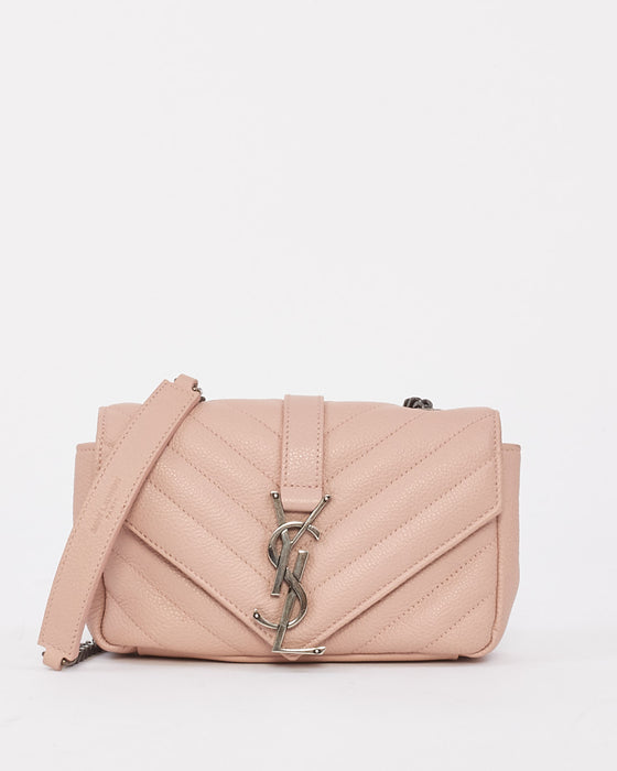 Saint Laurent Light Pink Chevron Matelassé Classic Baby Chain Bag