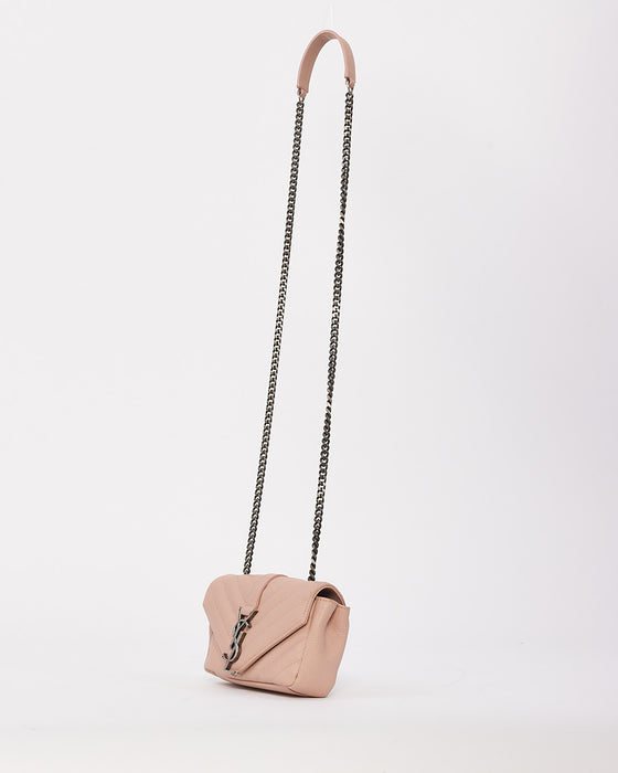 Saint Laurent Light Pink Chevron Matelassé Classic Baby Chain Bag