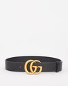 Gucci Black Smooth Leather Brushed Gold Double GG Marmont Belt - 75/30