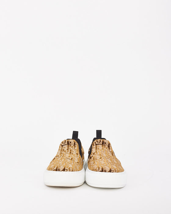 Dior Brown Velvet Solar Oblique Logo Slip On Sneakers 35.5